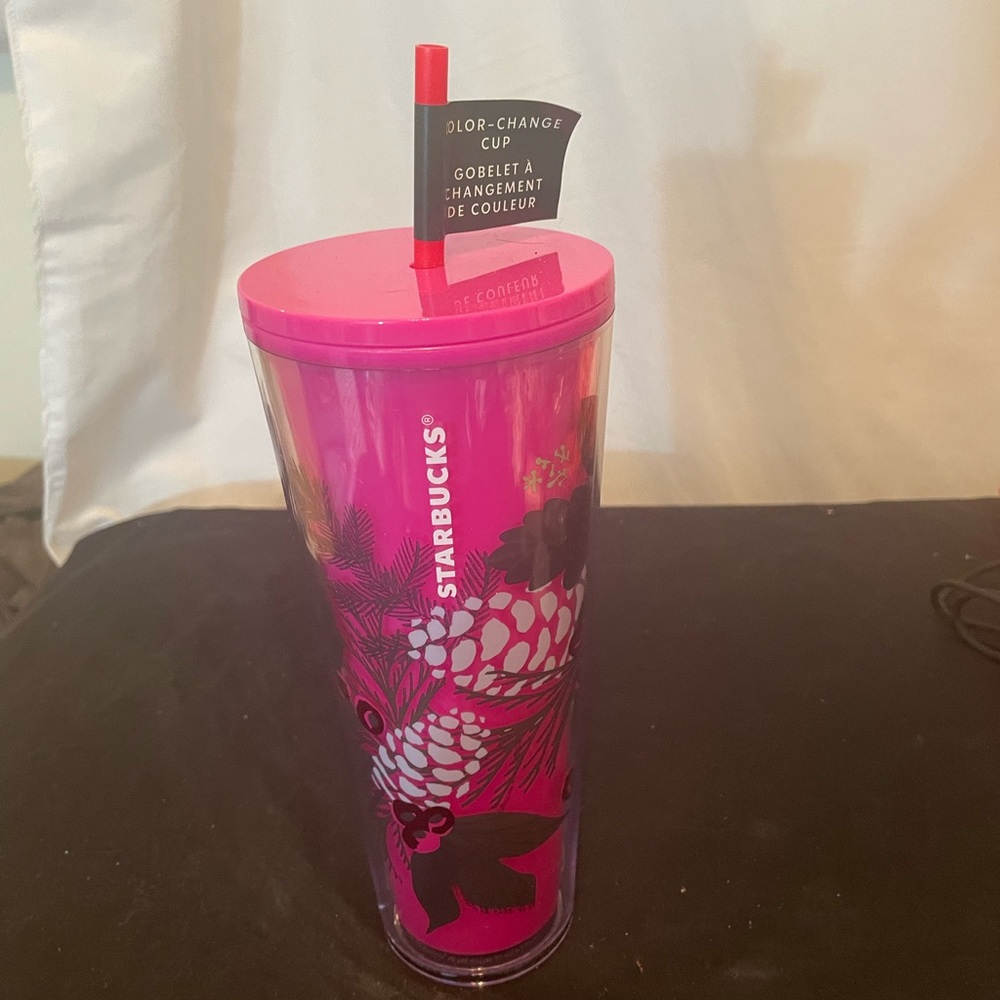 Starbucks 2021 Holiday Color Change Cold  Tumbler 24oz Venti Pink Pinecone NEW